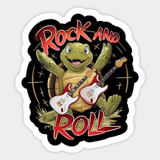 Groovy Turtle Rocking Out Rock And Roll Sticker